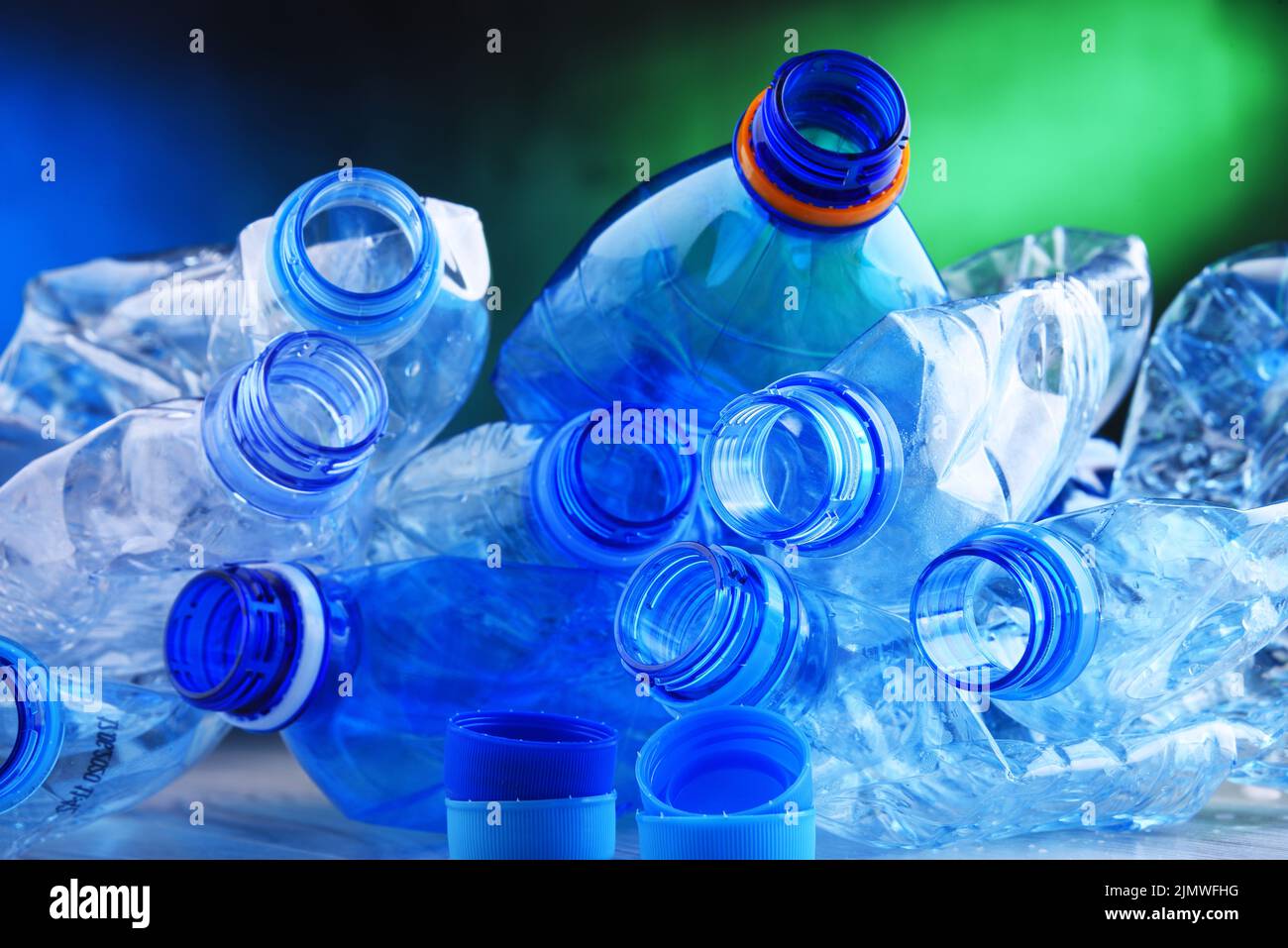 Composition with empty mineral water bottles. Plastic waste Stock Photo