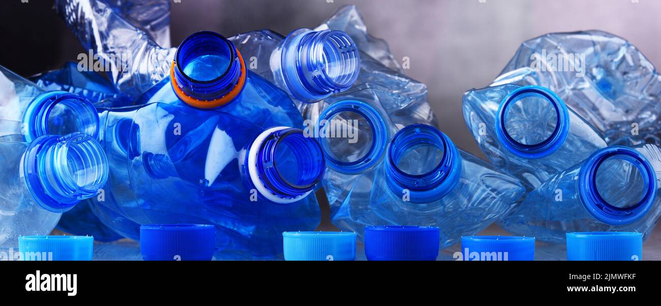 Composition with empty mineral water bottles. Plastic waste Stock Photo