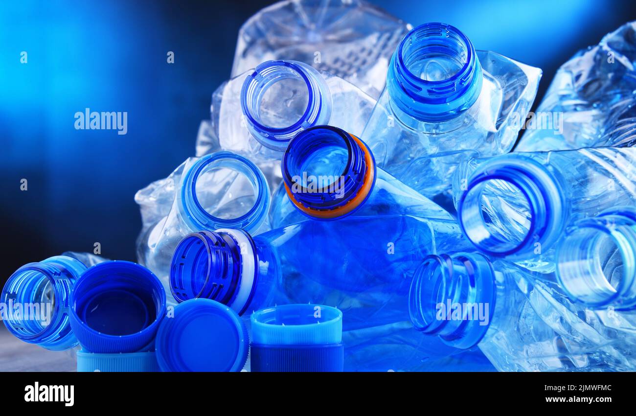 Composition with empty mineral water bottles. Plastic waste Stock Photo
