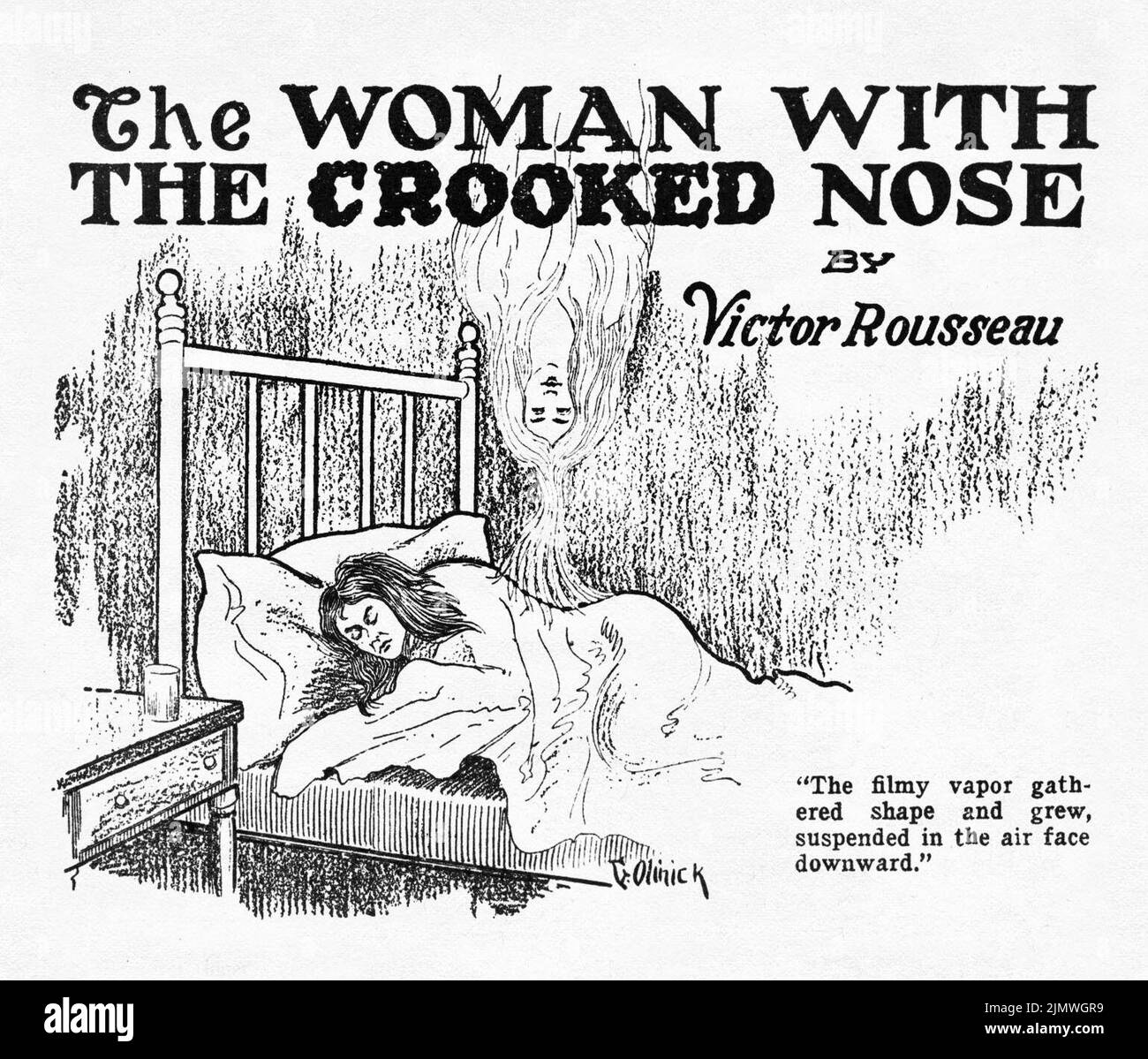 The Woman with the Crooked Nose, by Victor Rousseau. Illustration by G. O. Olinick from Weird Tales, October 1926 Stock Photo
