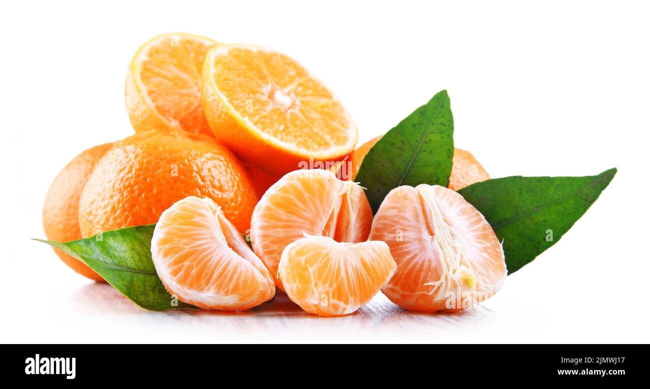 Composition with tangerines isolated on white background. Stock Photo