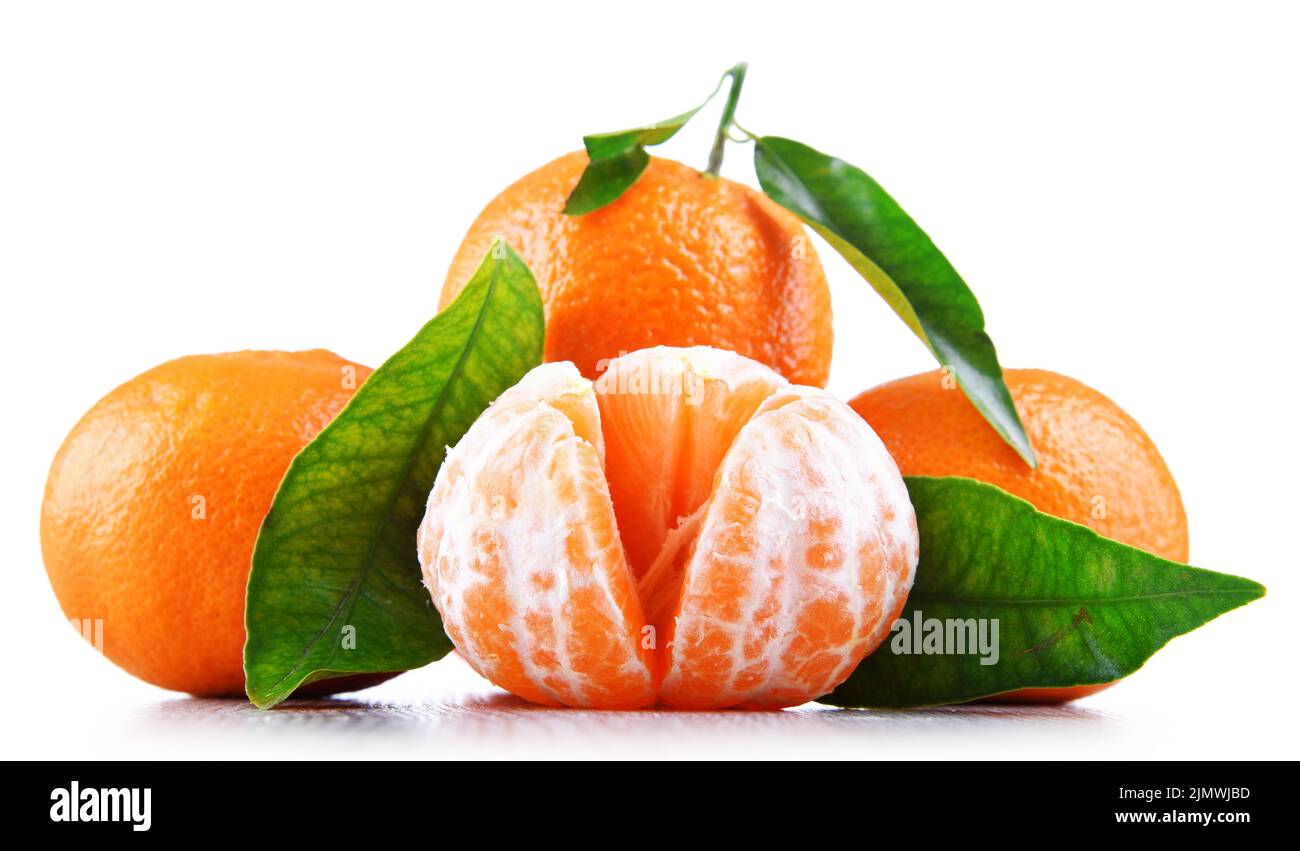 Composition with tangerines isolated on white background. Stock Photo