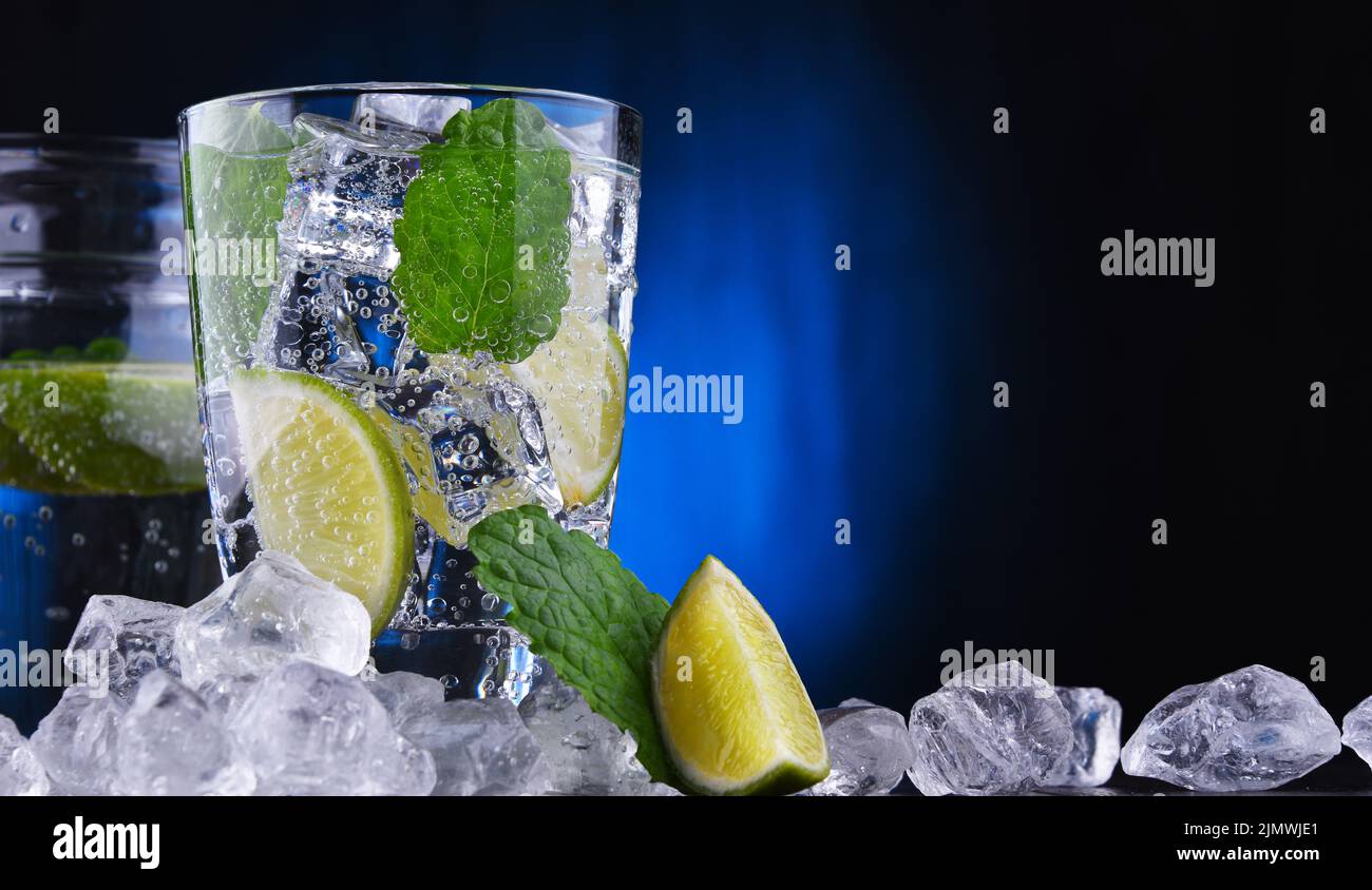 Glass of mineral water with ice Stock Photo - Alamy
