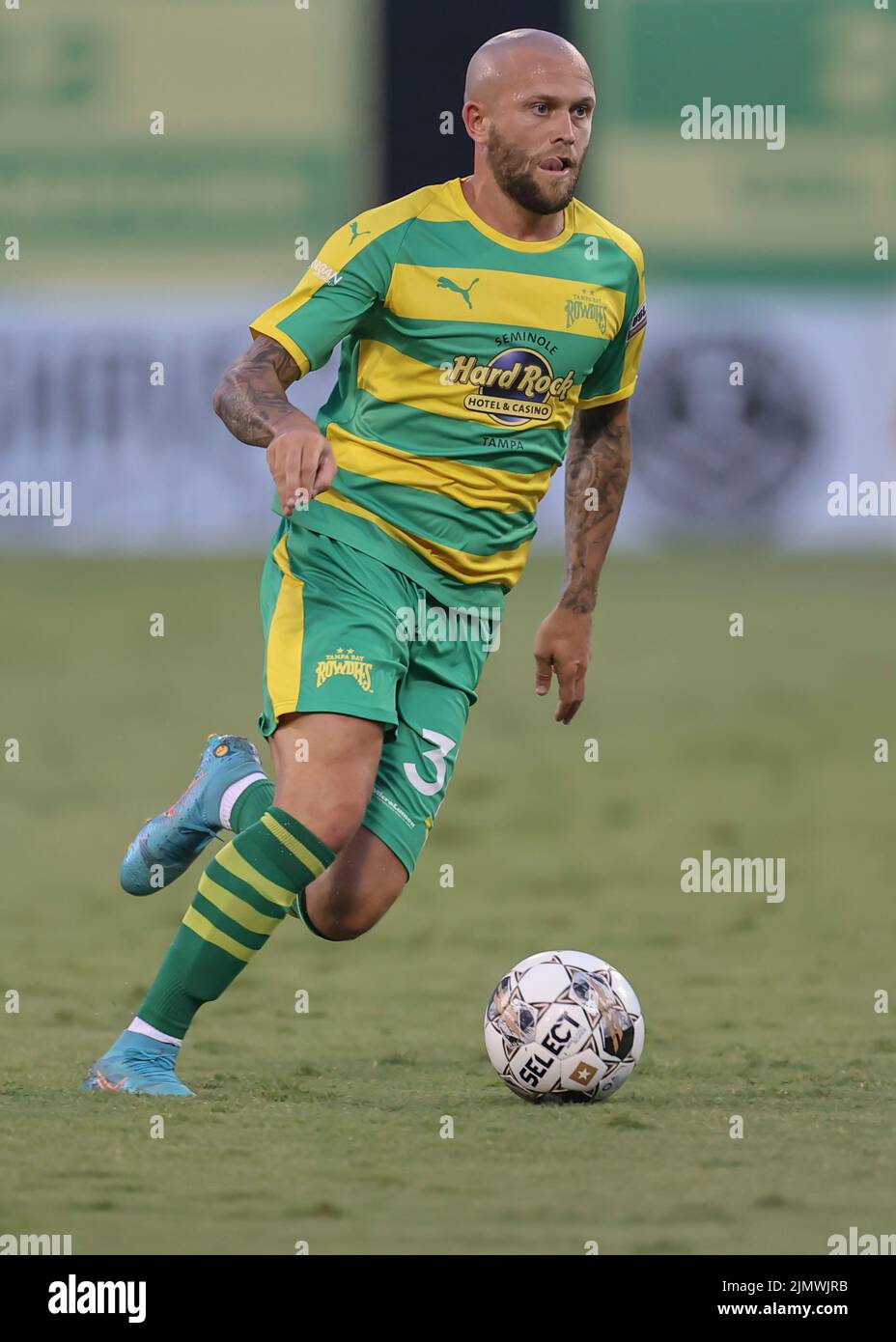 St. Petersburg, FL: Tampa Bay Rowdies midfielder Nicky Law (31) dribbles the ball upfield during a USL soccer game against Detroit City, Saturday, Aug Stock Photo