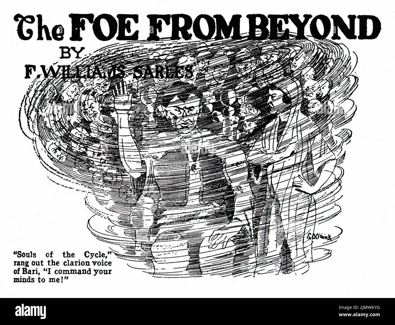 The Foe From Beyond, by F. Williams Sarles. Illustration by G. O. Olinick from Weird Tales, December 1926 Stock Photo