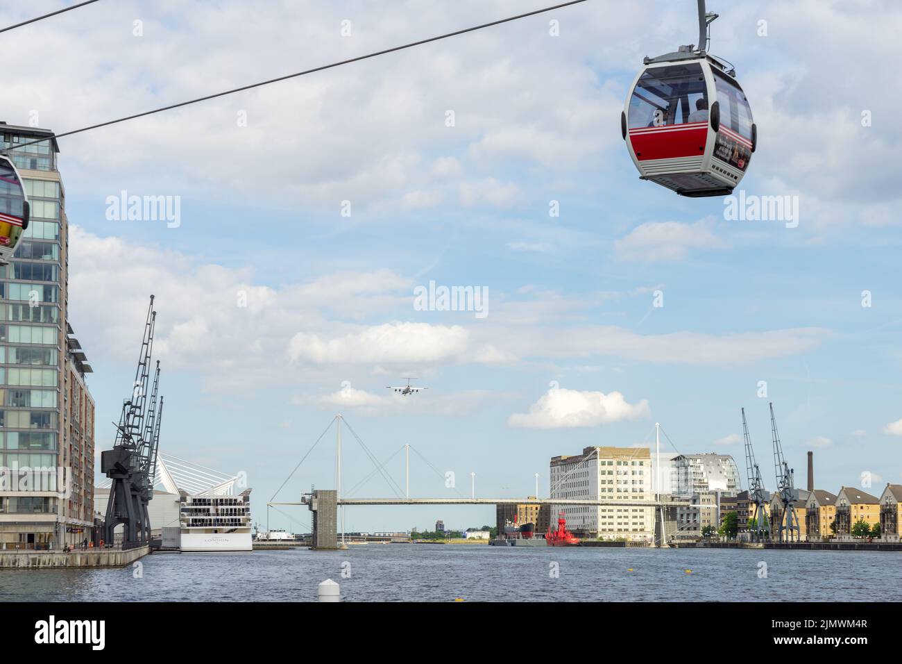 View of the London cable car over the River Thames Stock Photo