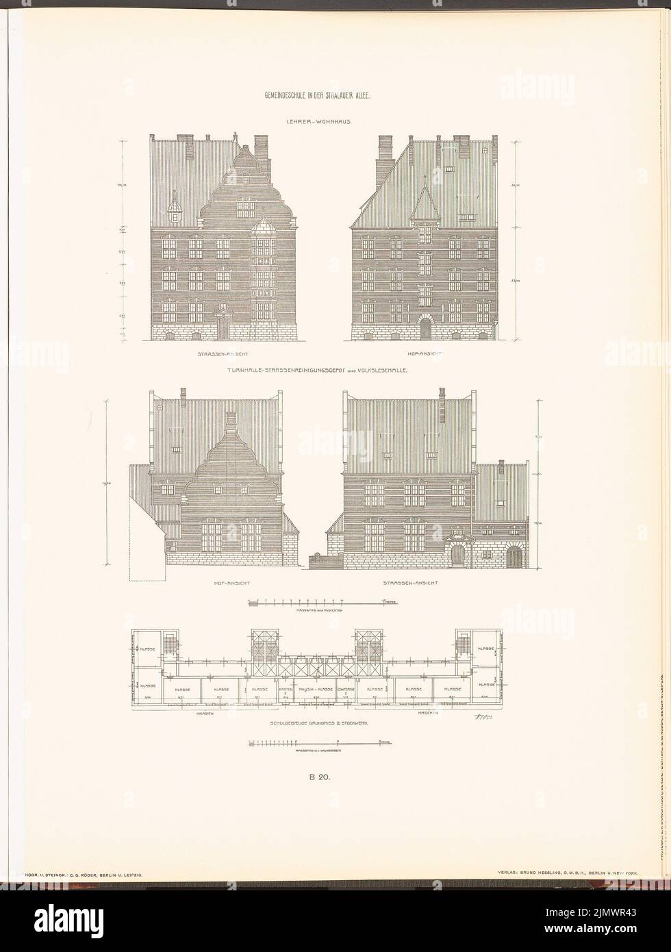 Hoffmann Ludwig (1852-1932), (not yet recorded) (1904): Not yet recorded (L.H., new buildings of the city of Berlin, Vol. III). Pressure on paper, 51.8 x 39.1 cm (including scan edges) Hoffmann Ludwig  (1852-1932): Gemeindeschule in der Stralauer Allee, Berlin. Aus: Neubauten der Stadt Berlin, Bd. III, 1904) Stock Photo