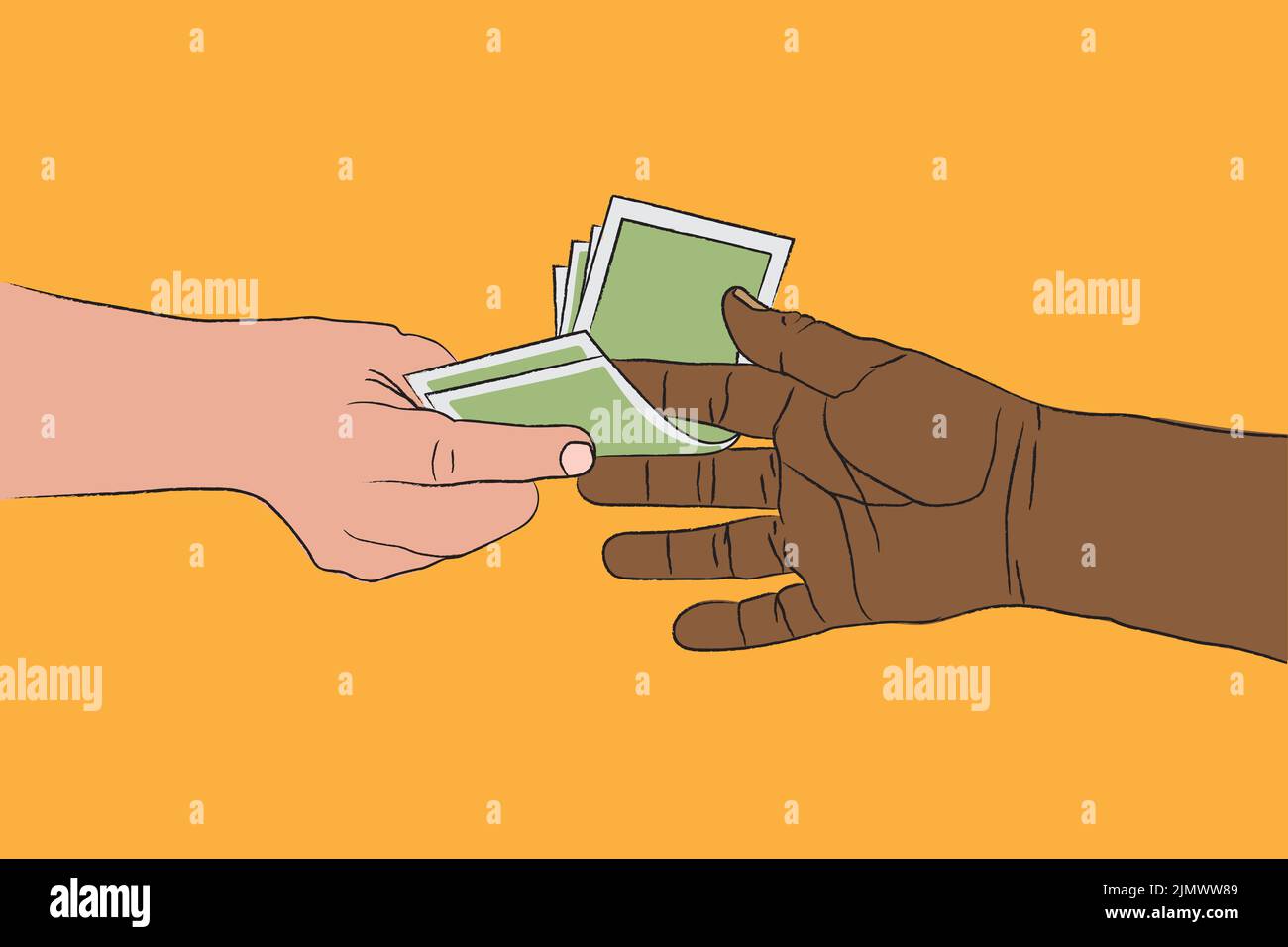 Two human hands are exchanging money we can call it bribery Stock Vector