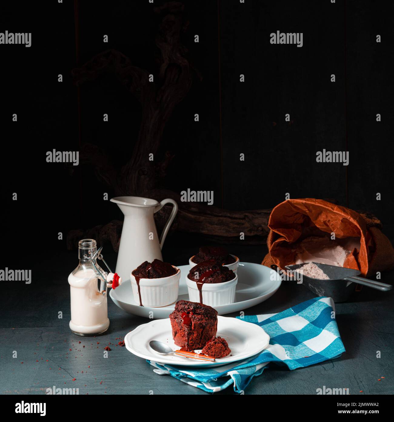 Delicious chocolate muffins with chocolate chips Stock Photo