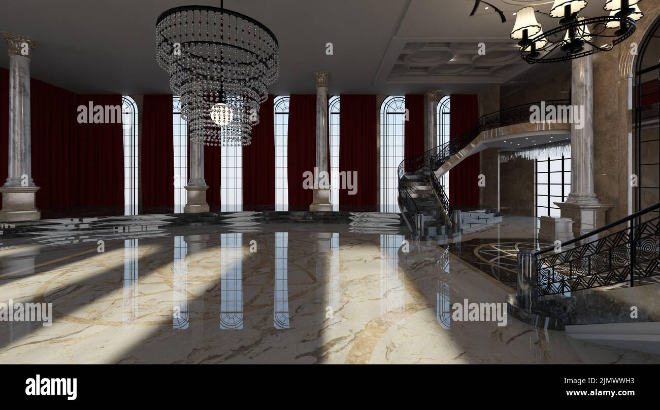 3D illustration ballroom in a palace interior Stock Photo - Alamy