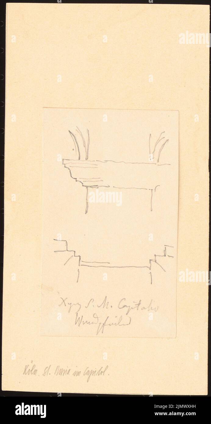 Quast Ferdinand von (1807-1877), St. Maria im Capitol, Cologne (1872): Cutting Capital and base wall pillars in the cloister. Pencil on paper, 20.7 x 11 cm (including scan edges) Quast Ferdinand von  (1807-1877): St. Maria im Capitol, Köln Stock Photo