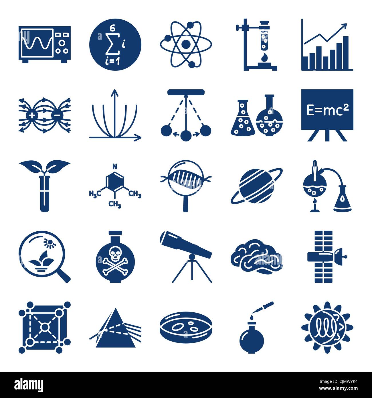 Science icon set in glyph style. Scientific elements collection. Vector
