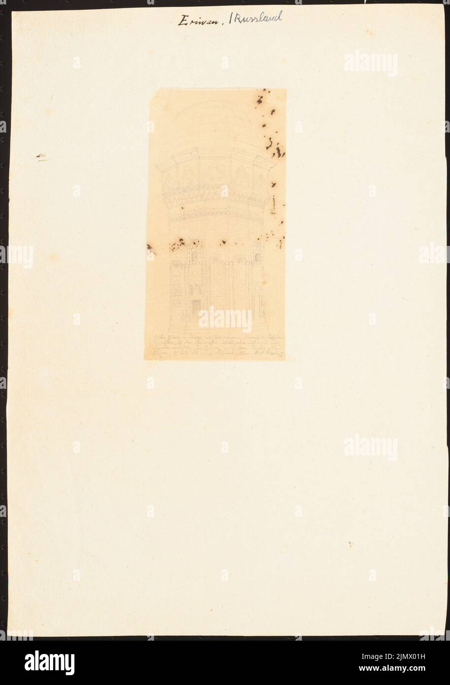 Quast Ferdinand von (1807-1877), old coupling tower in Eriwan (without dat.): Perpective view of the terrace, according to Chardin II (Jean Chardin: Voyages du Chevalier Chardin?). Pencil on transparent, 35.2 x 24.7 cm (including scan edges) Quast Ferdinand von  (1807-1877): Alter Kuppelturm, Eriwan Stock Photo