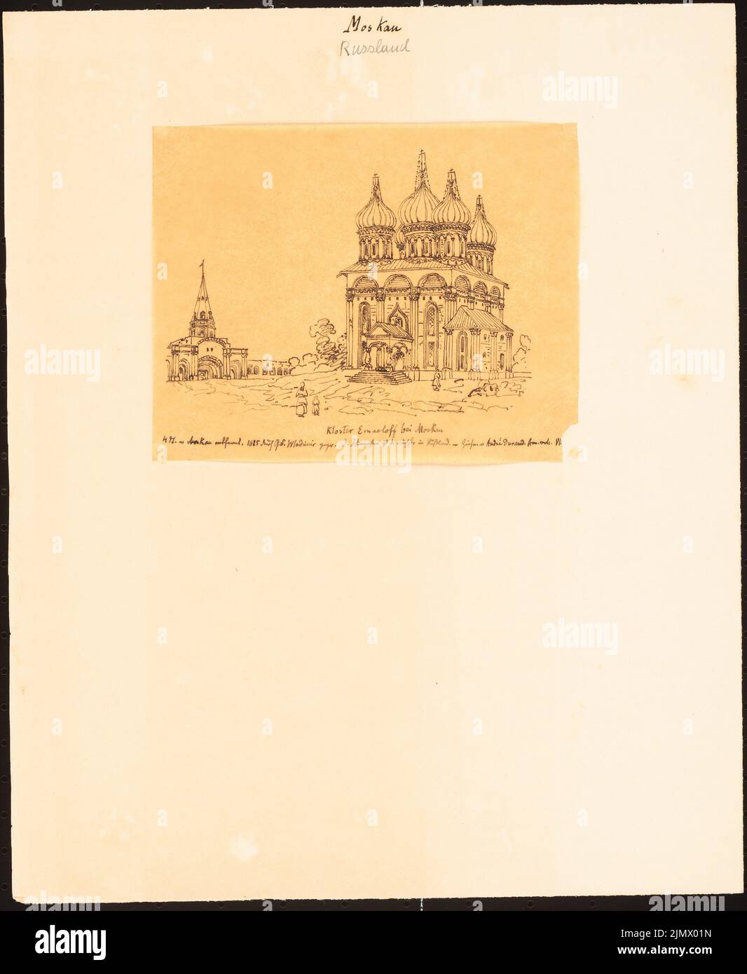 Quast Ferdinand von (1807-1877), Emerleoff monastery near Moscow (without dat.): Control: Perspective view of the monastery church, after André Durand VI (...). Ink on transparent, 35.5 x 29.1 cm (including scan edges) Quast Ferdinand von  (1807-1877): Kloster Emaeloff, Moskau Stock Photo