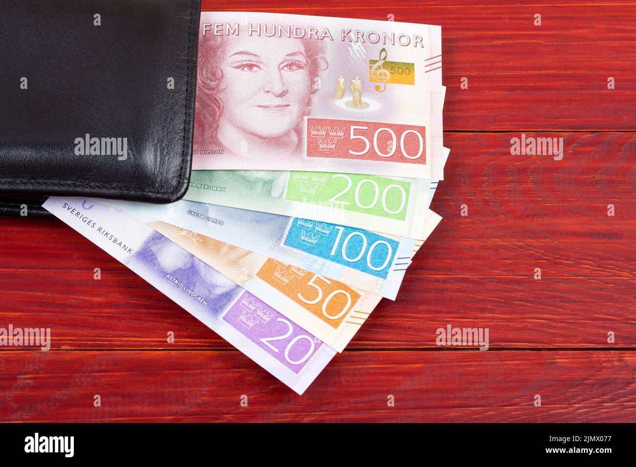 Money from Sweden in the black wallet Stock Photo - Alamy