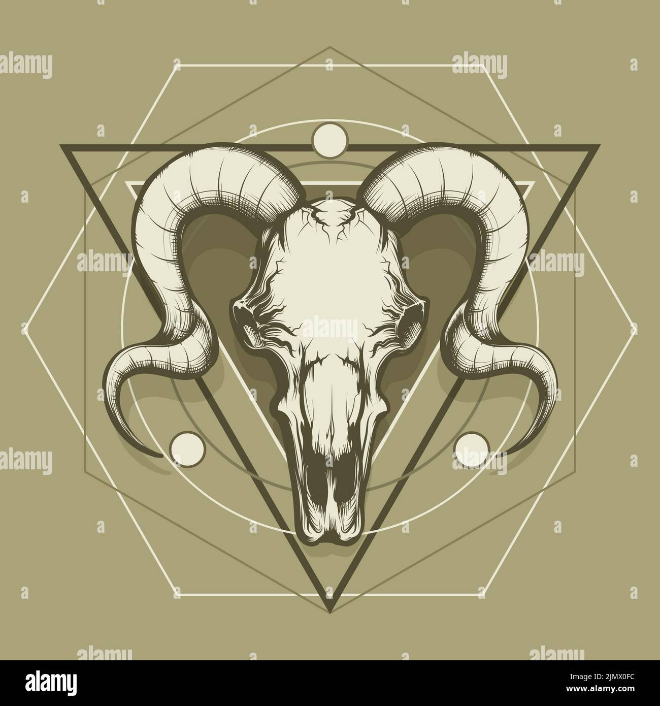 Esoteric Illustration of Goat skull and Sacred Geometry Elements. Vector Illustration Stock Vector