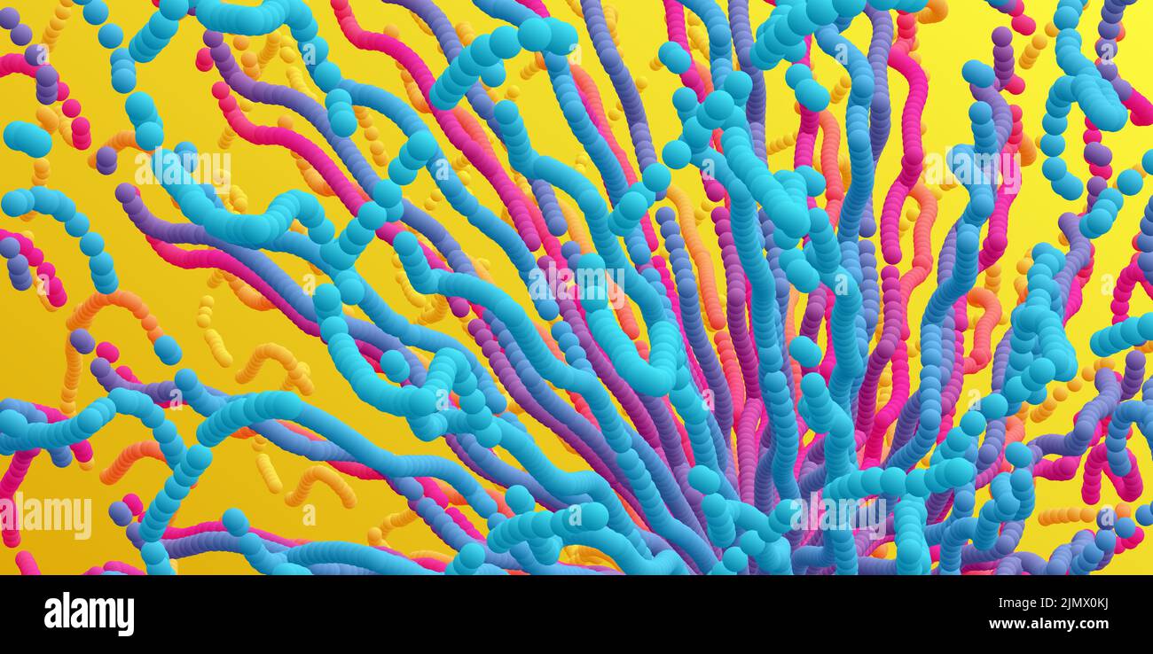 Point explode. Array with dynamic emitted particles. 3d technology style. Abstract background. Vector illustration. Stock Vector