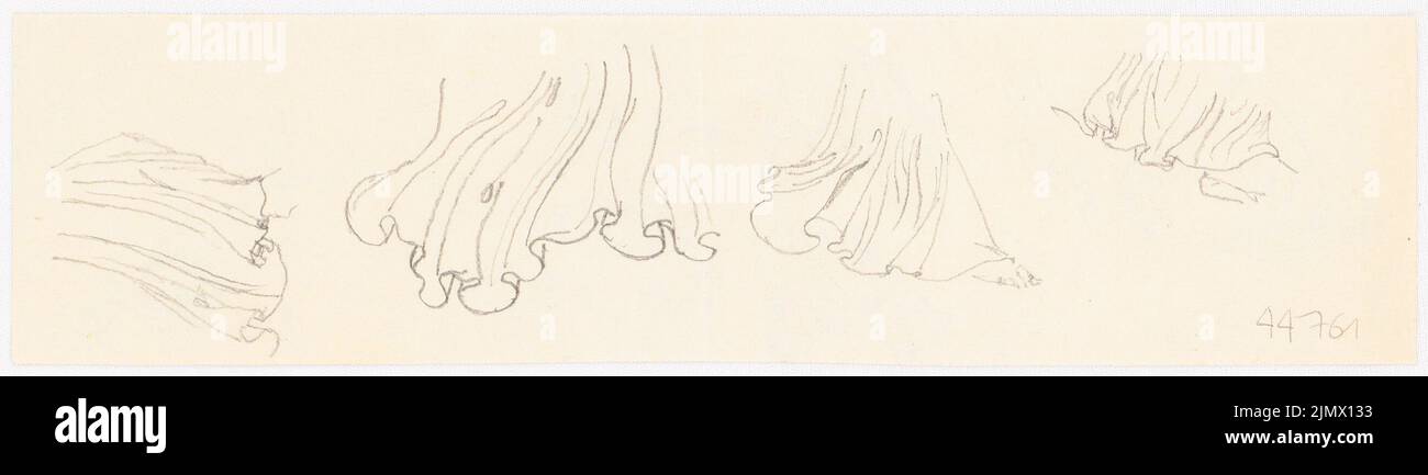 Quast Ferdinand von (1807-1877), studies wrinkle throws (without dat.): Four details with wrinkles on the hem of ancient robes, Verso ditto. Pencil on paper, 5.9 x 22.3 cm (including scan edges) Quast Ferdinand von  (1807-1877): Studien Faltenwürfe Stock Photo