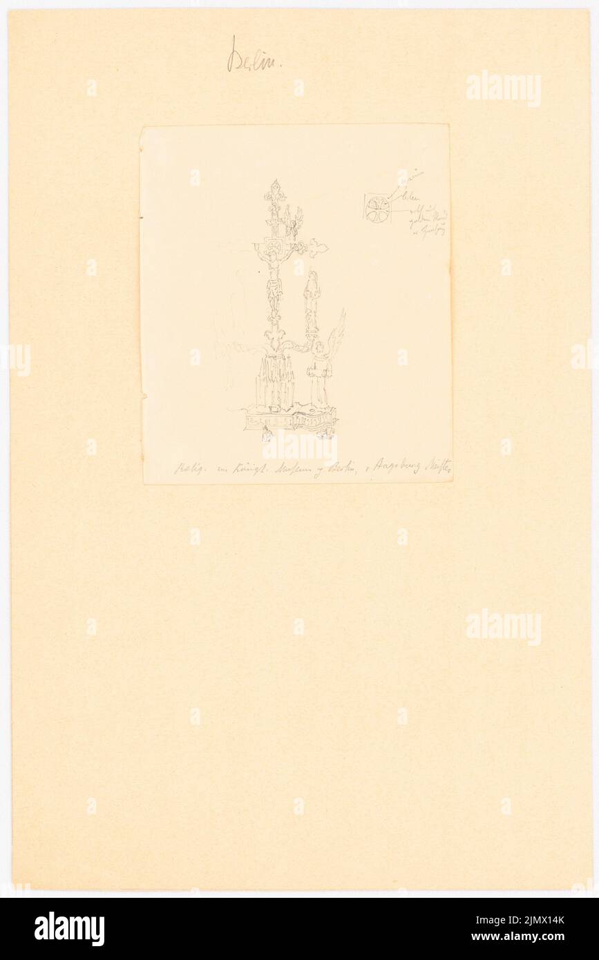 Quast Ferdinand von (1807-1877), reliquary with a crucifix in the Royal Museum in Berlin (without date): View of the reliquary made by a master of Augsburg. Pencil on paper, 28.4 x 19 cm (including scan edges) Quast Ferdinand von  (1807-1877): Reliquiar mit Kruzifix im Königlichem Museum, Berlin Stock Photo