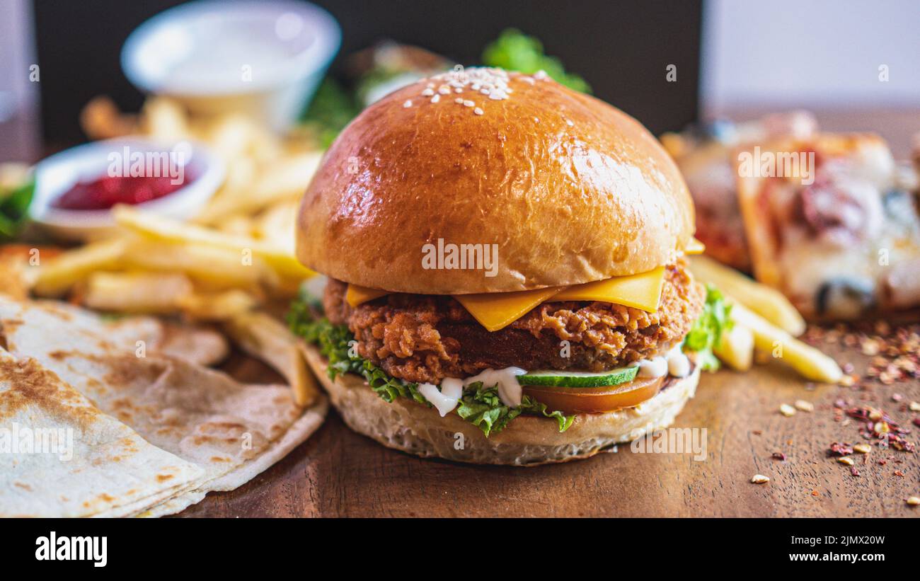 Special Vegan Burger with Specials Vegan Bread and Special Vegan Pizza