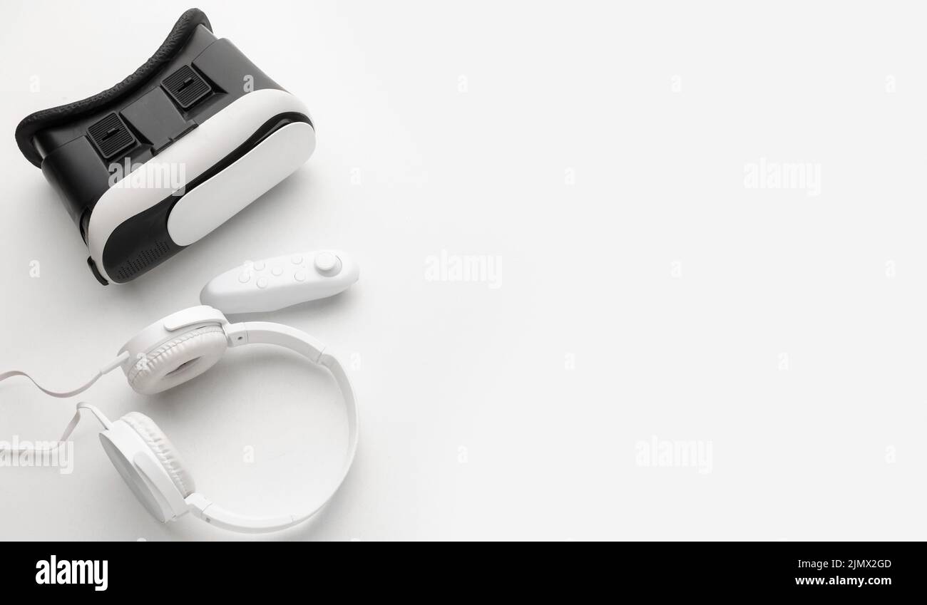 Top view virtual reality headset white headphones Stock Photo Alamy