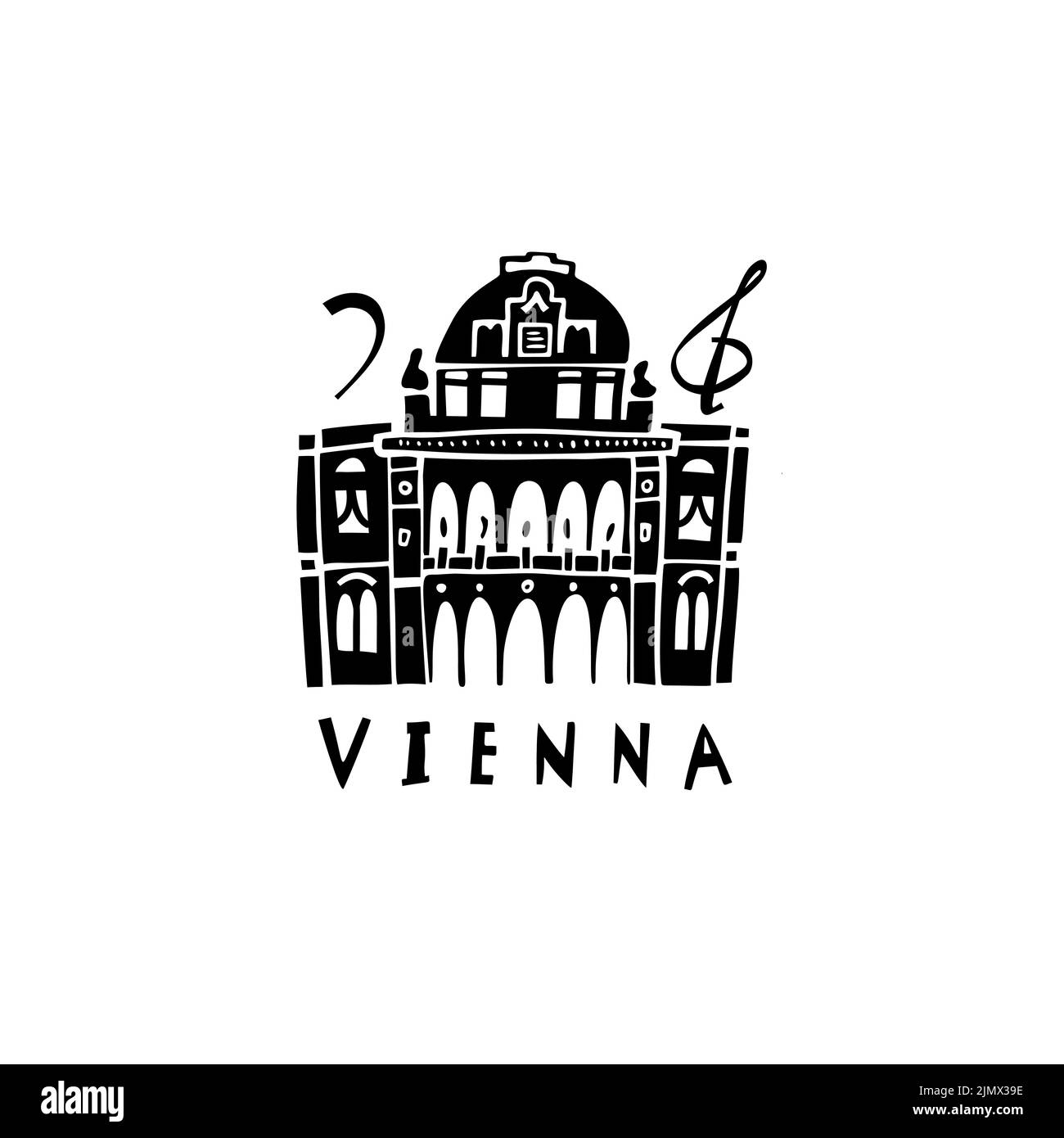 Vector hand drawn symbol of Austria. Travel illustration of Austrian signs. Hand drawn lettering illustration. Landmark logo Stock Vector