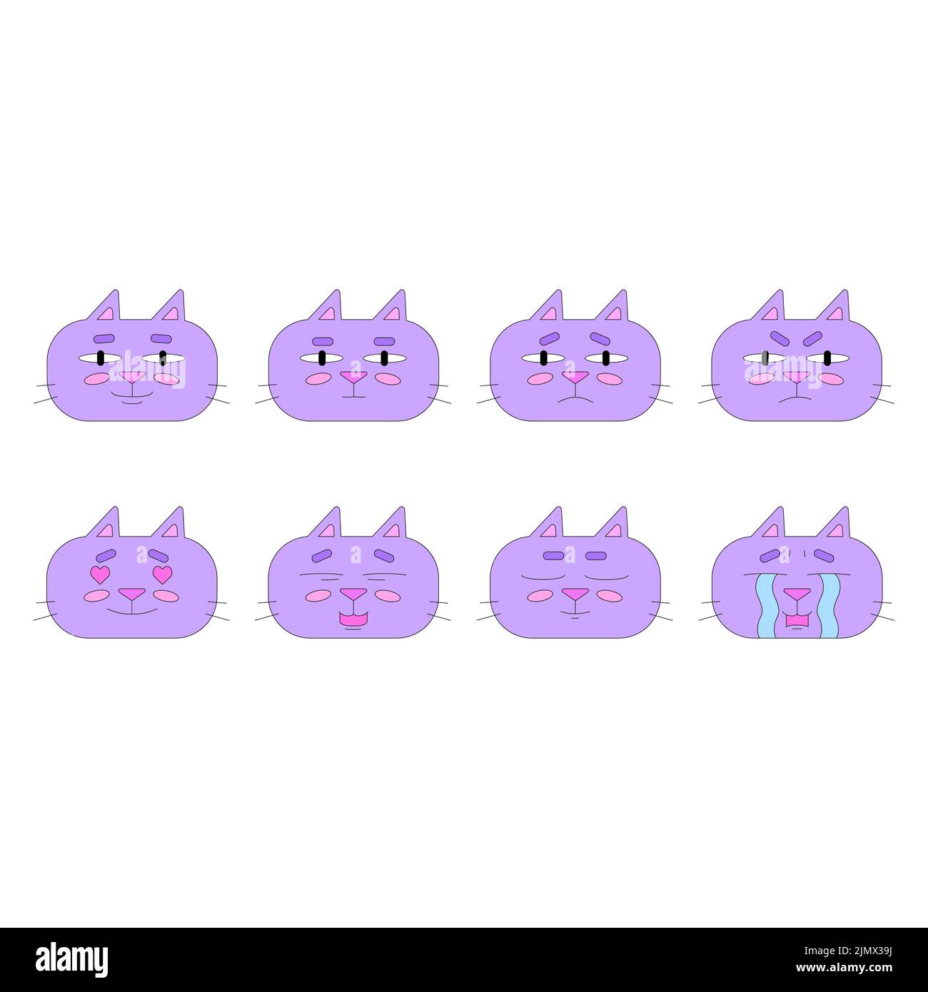 A collection of stickers with cat in cartoon style. Emotion Recognition Game. Vector illustration isolated on white background Stock Vector