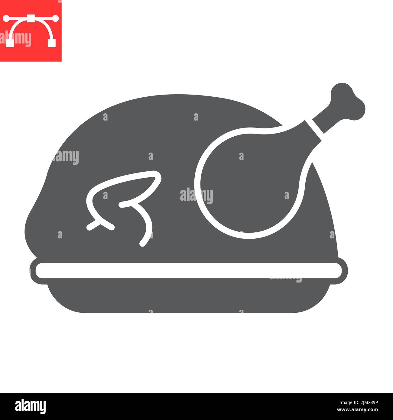 Roast turkey glyph icon, thanksgiving and dinner, roasted chicken vector icon, vector graphics, editable stroke solid sign, eps 10. Stock Vector