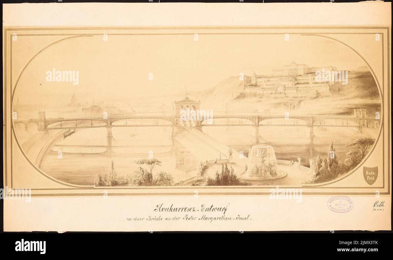 Orth August (1828-1901), bridge to the Margaret Island in Budapest (1872-1872): Perspective view. Photo on cardboard, 34.1 x 57.3 cm (including scan edges) Orth August  (1828-1901): Brücke auf die Margareteninsel, Budapest Stock Photo
