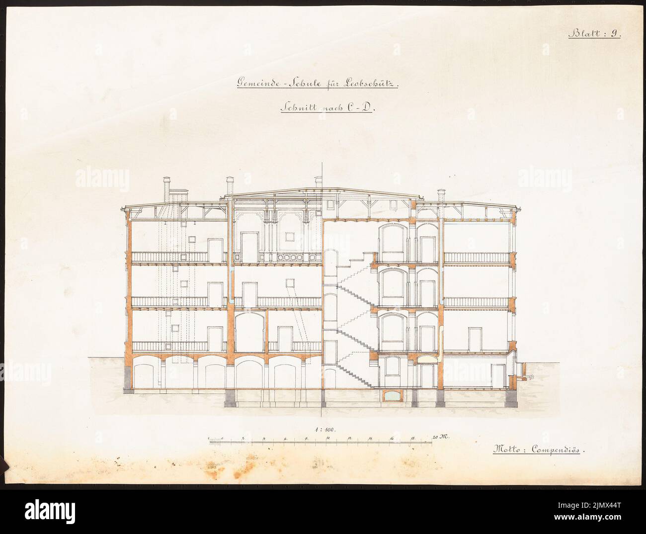 Unknown architect, not yet recorded: competition designs (without date): not yet recorded. Material/technology N.N. Captured, 46.1 x 60.9 cm (including scan edges) N.N. : Gemeindeschule für Leobschütz Stock Photo