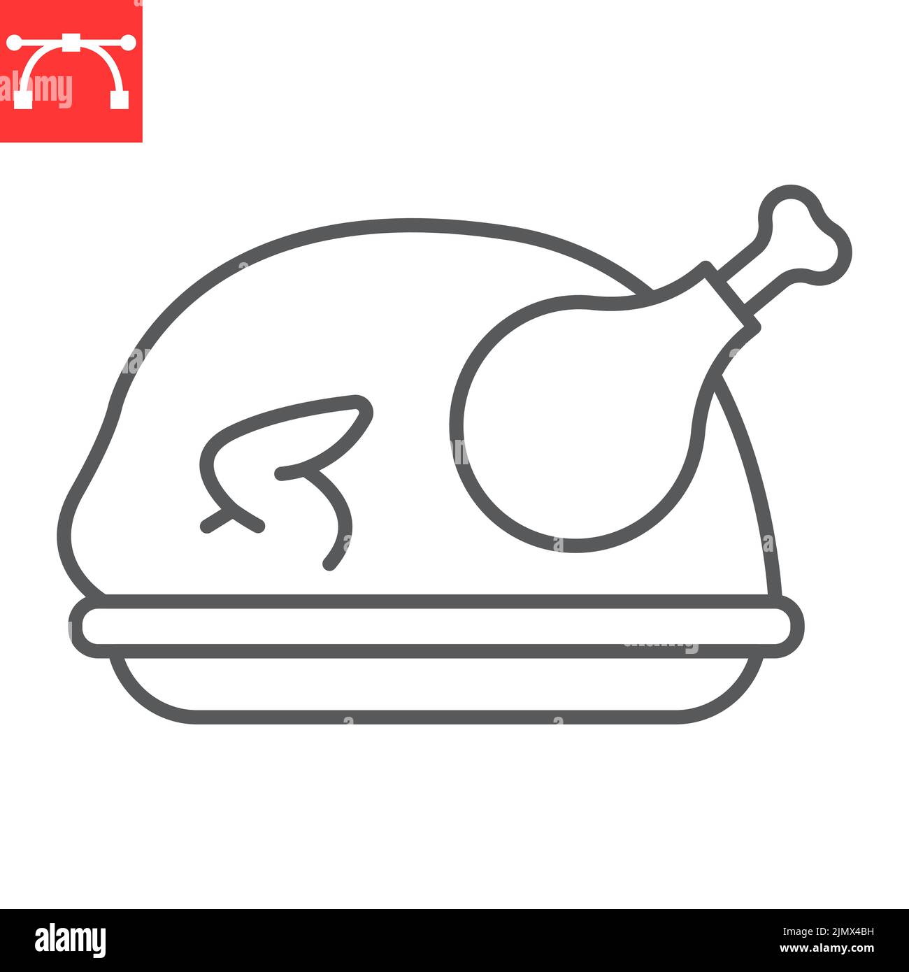 Roast turkey line icon, thanksgiving and dinner, roasted chicken vector icon, vector graphics, editable stroke outline sign, eps 10. Stock Vector