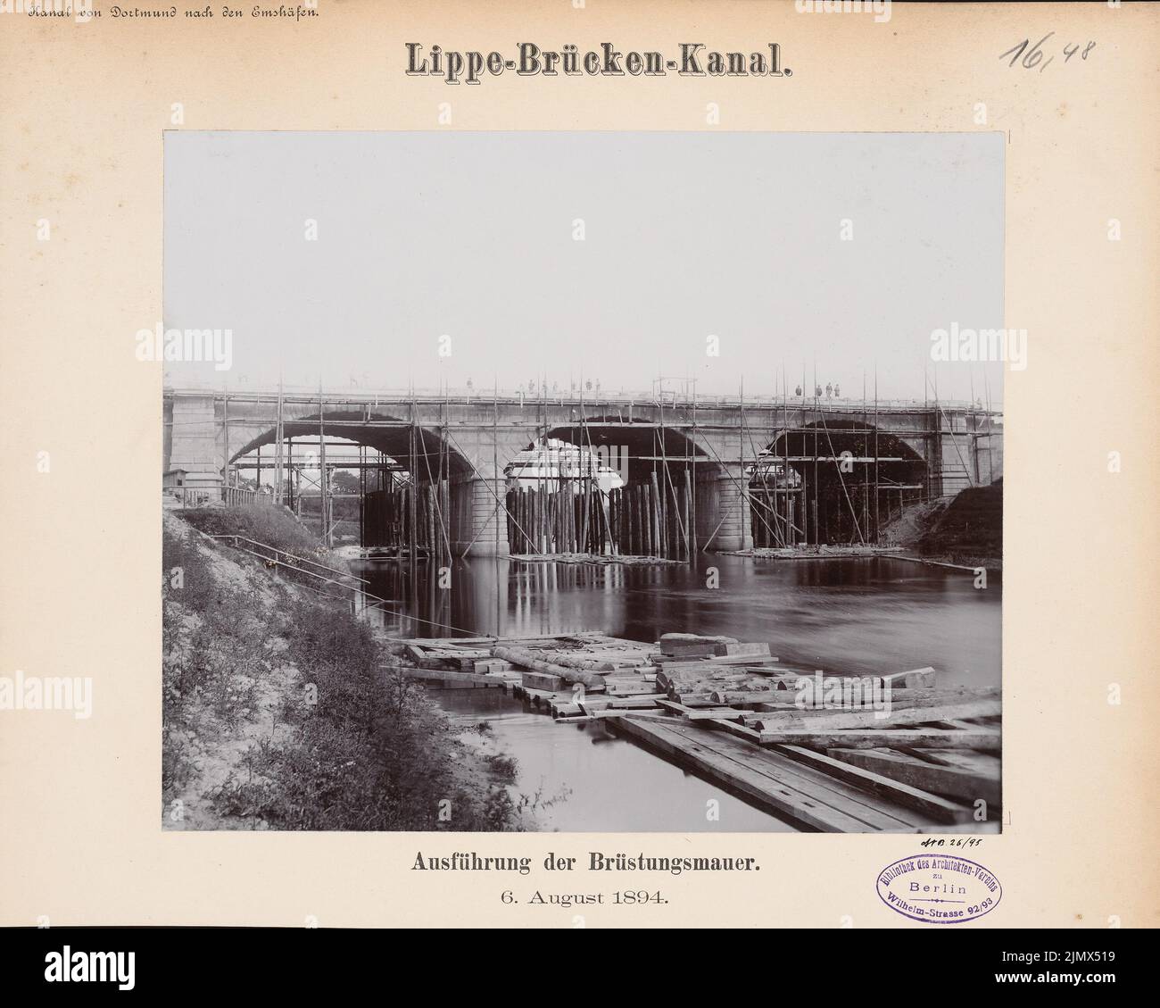Unknown architect, Dortmund-Ems-Canal (without date): View. Photo on cardboard, 29.3 x 36.6 cm (including scan edges) N.N. : Dortmund-Ems-Kanal. Brückenkanal über die Lippe, Datteln Stock Photo