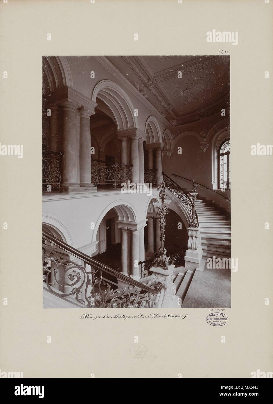 Poetsch Otto (1848-1915), District Court Berlin-Charlottenburg. Civil departments (1895-1897): Interior view staircase. Photo on cardboard, 58.8 x 42.5 cm (including scan edges) Poetsch Otto  (1848-1915): Amtsgericht, Berlin-Charlottenburg. Zivilabteilungen Stock Photo