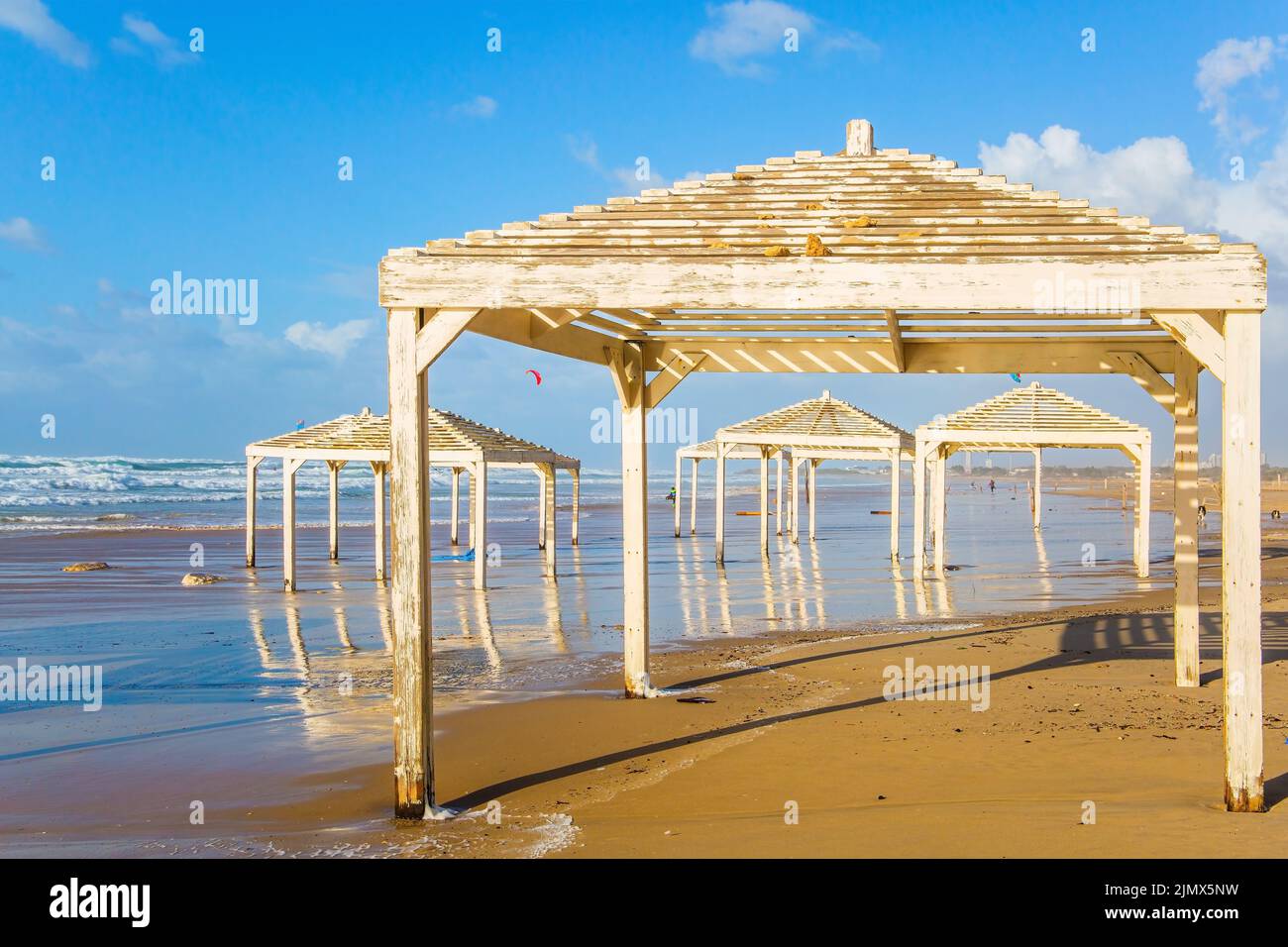 Beach canopies on the sand Stock Photo Alamy