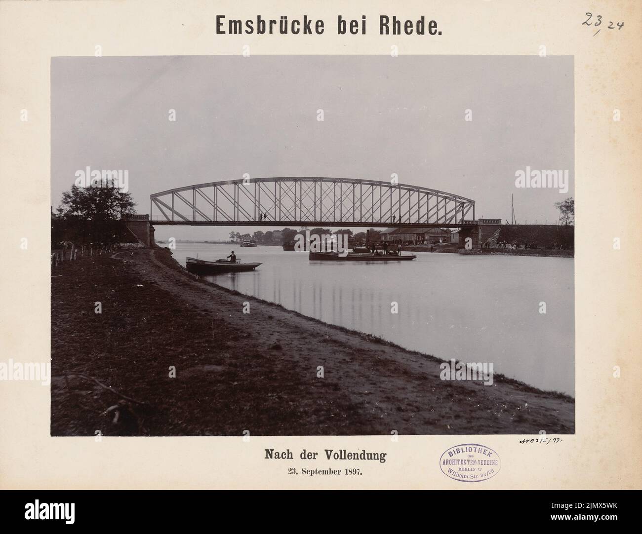 Unknown architect, Dortmund-Ems-Canal (without date): View. Photo on cardboard, 27.3 x 35.7 cm (including scan edges) N.N. : Dortmund-Ems-Kanal. Emsbrücke, Rhede Stock Photo