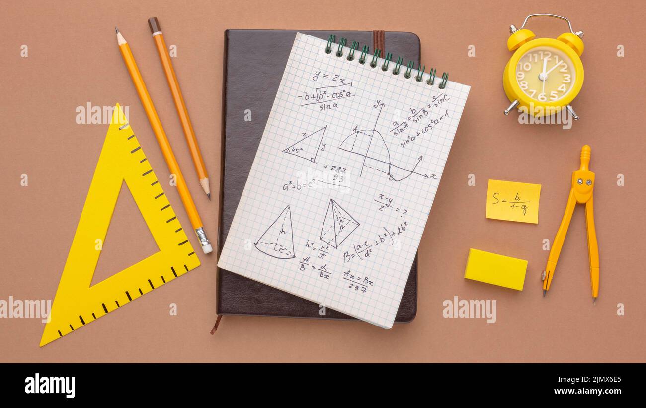 Flat lay composition school supplies Stock Photo