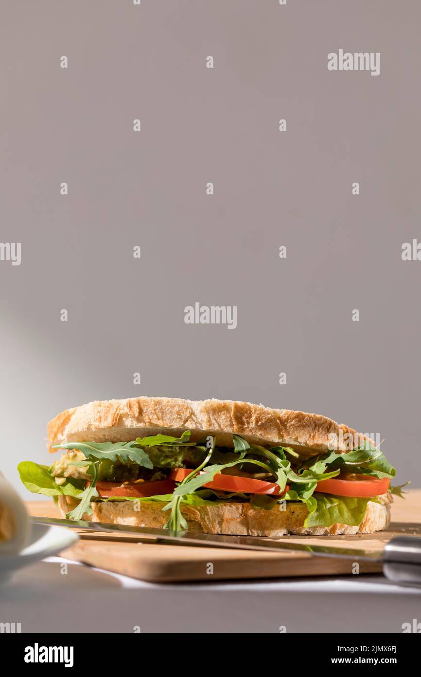 Front view toast sandwich with tomatoes greens copy space Stock Photo