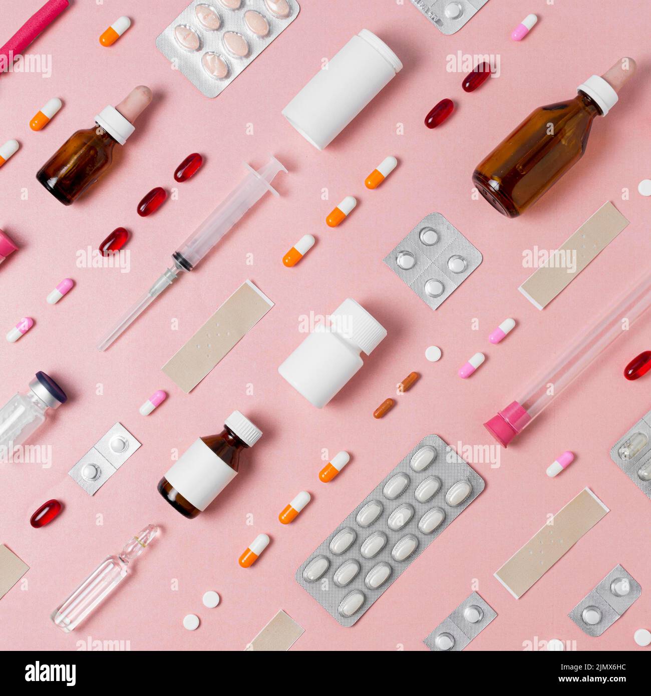Flat lay composition medical elements Stock Photo