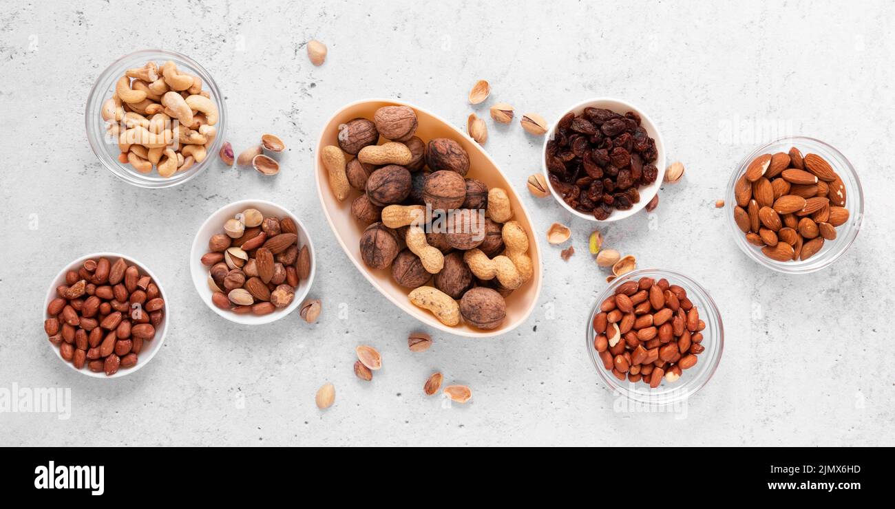 Flat lay nuts concept arrangement Stock Photo