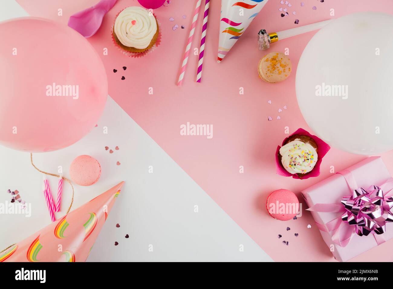Flat lay composition birthday elements with copyspace Stock Photo
