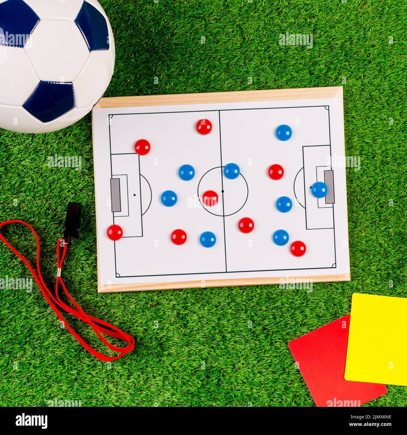 Football composition with white tactic board Stock Photo