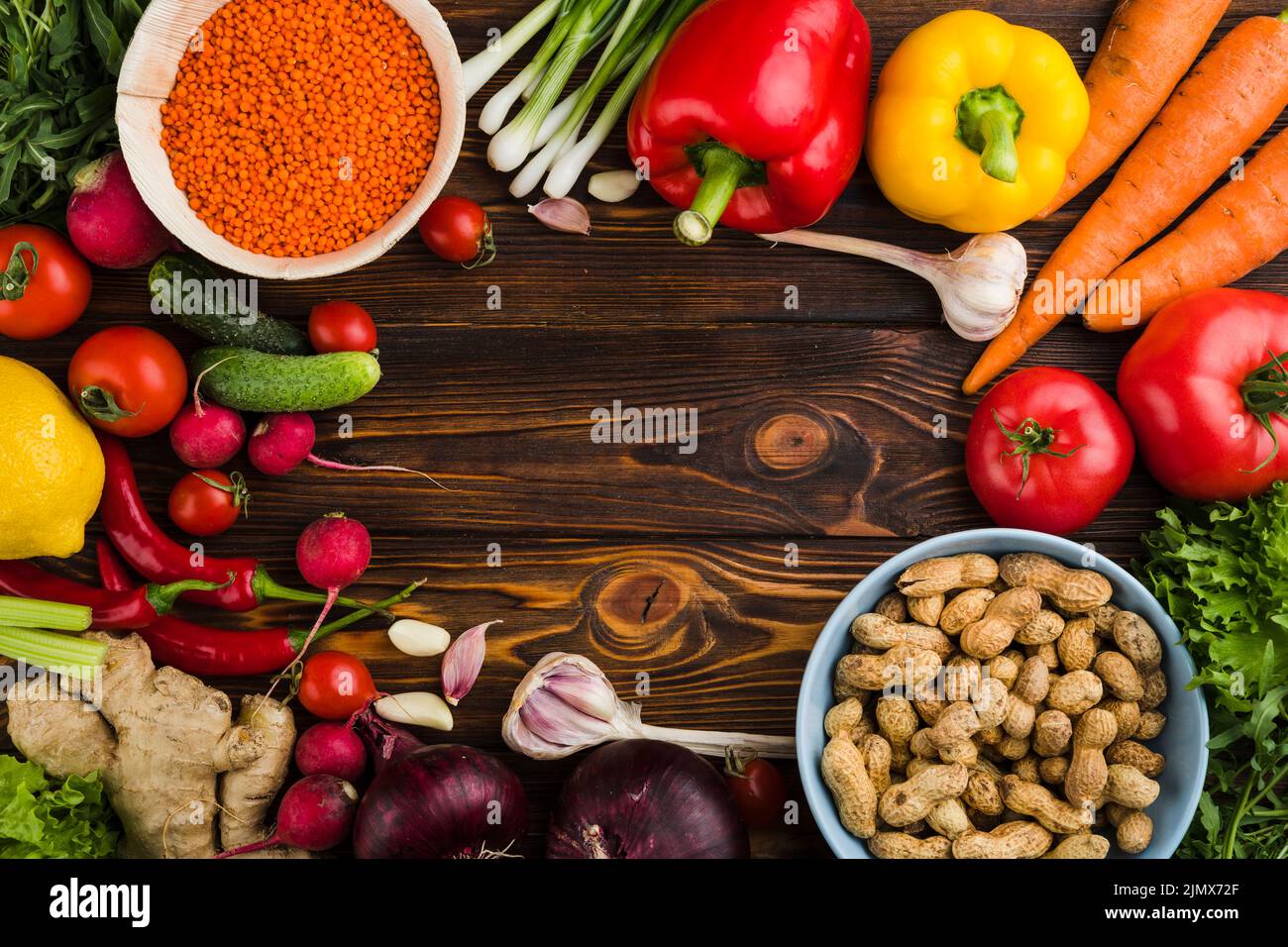 Flat lay composition vegetables with copyspace Stock Photo