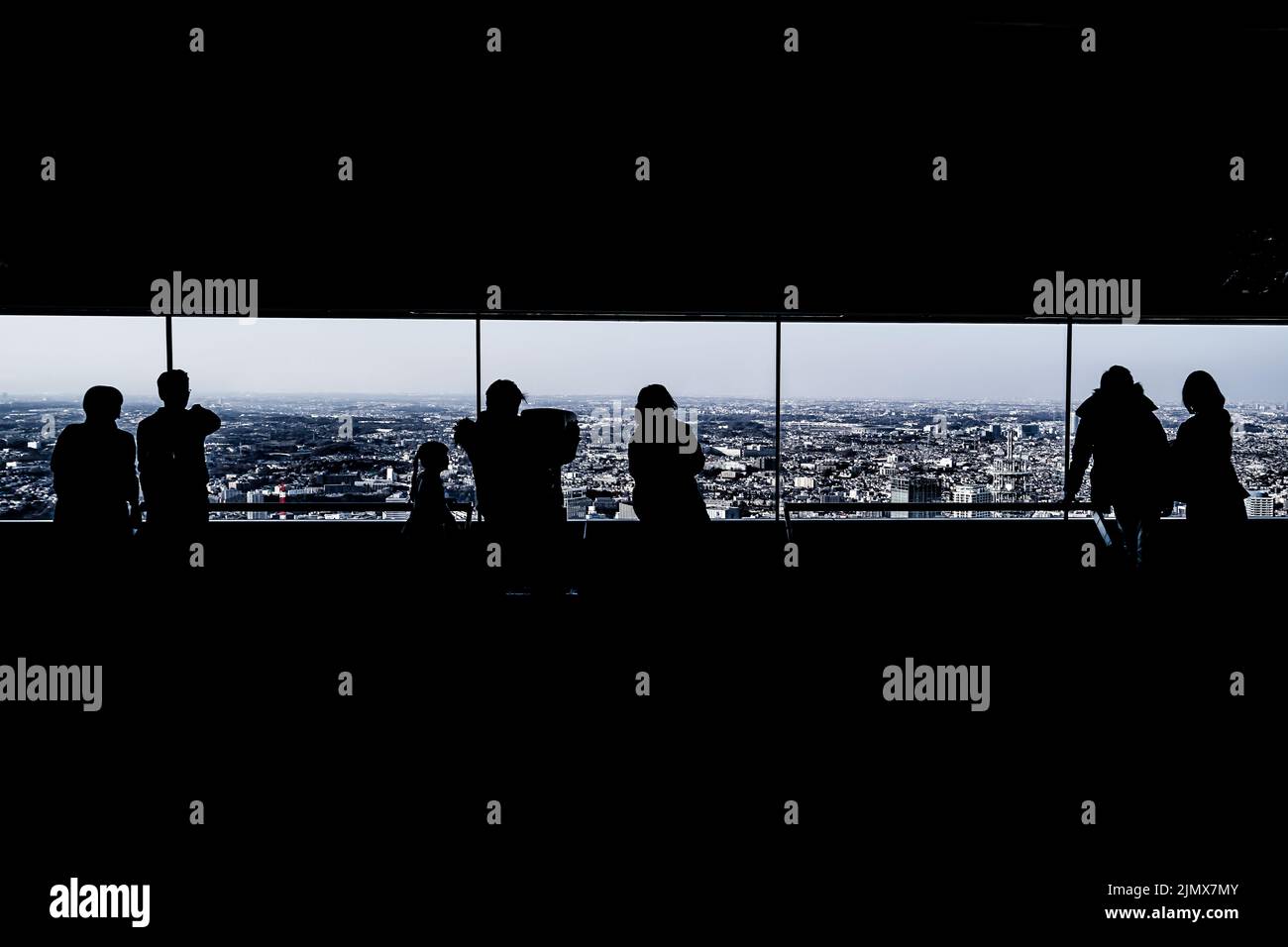 Silhouette of the observatory and the people of Landmark Tower Stock Photo