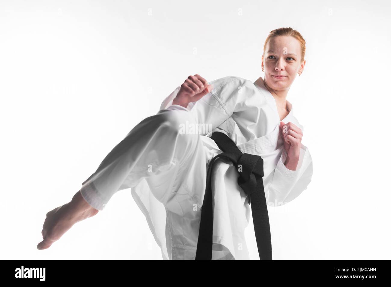Female fighter practicing close up Stock Photo