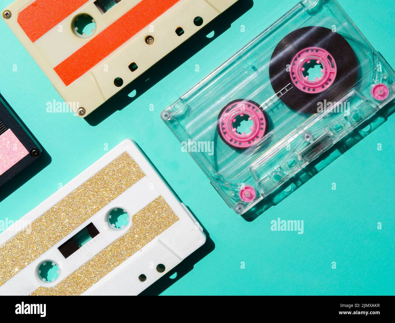 Different cassette tape types spotlight Stock Photo Alamy