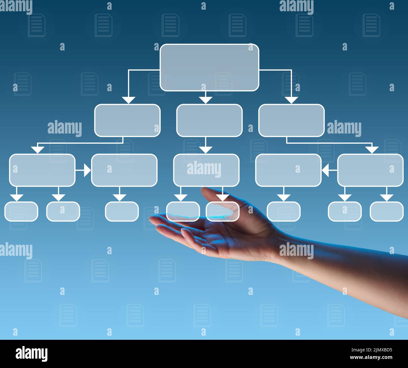 Automate business processes and workflows using flowcharts. Reduction of time for processing processes Stock Photo