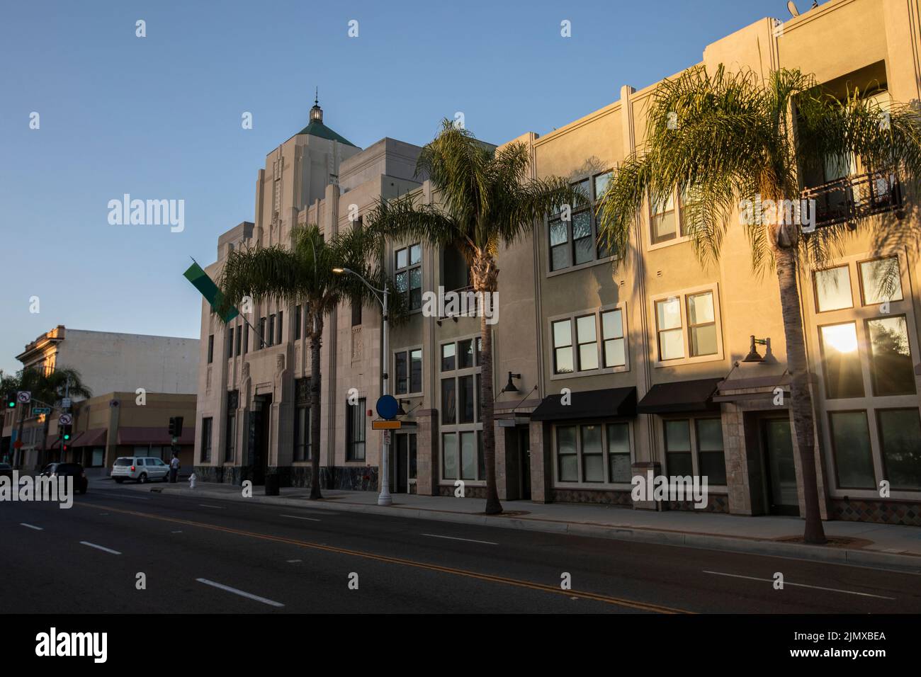 Sunset view of historic downtown Santa Ana, California, USA Stock Photo