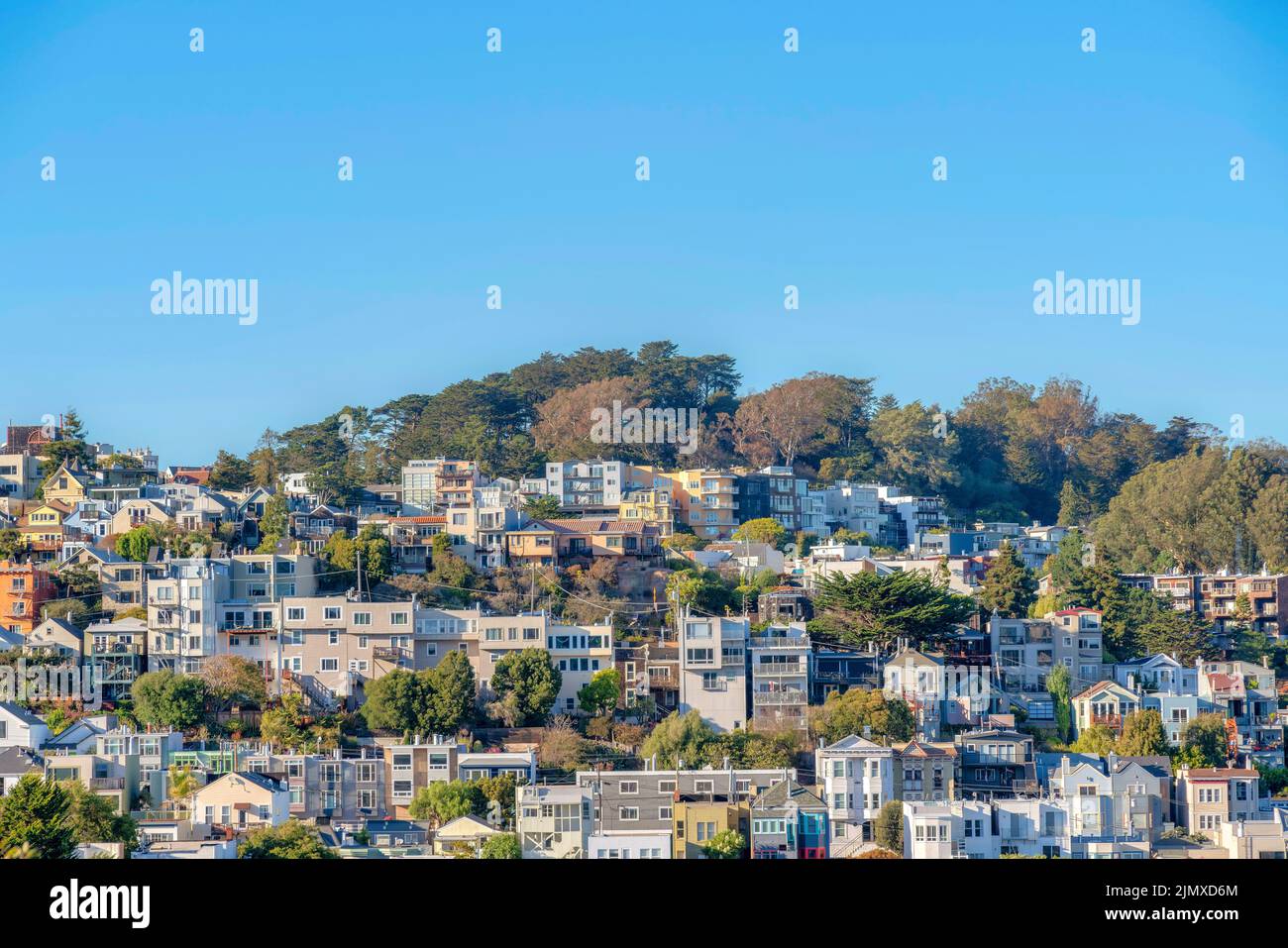 Different residential building structures on a slope of a moountain at ...