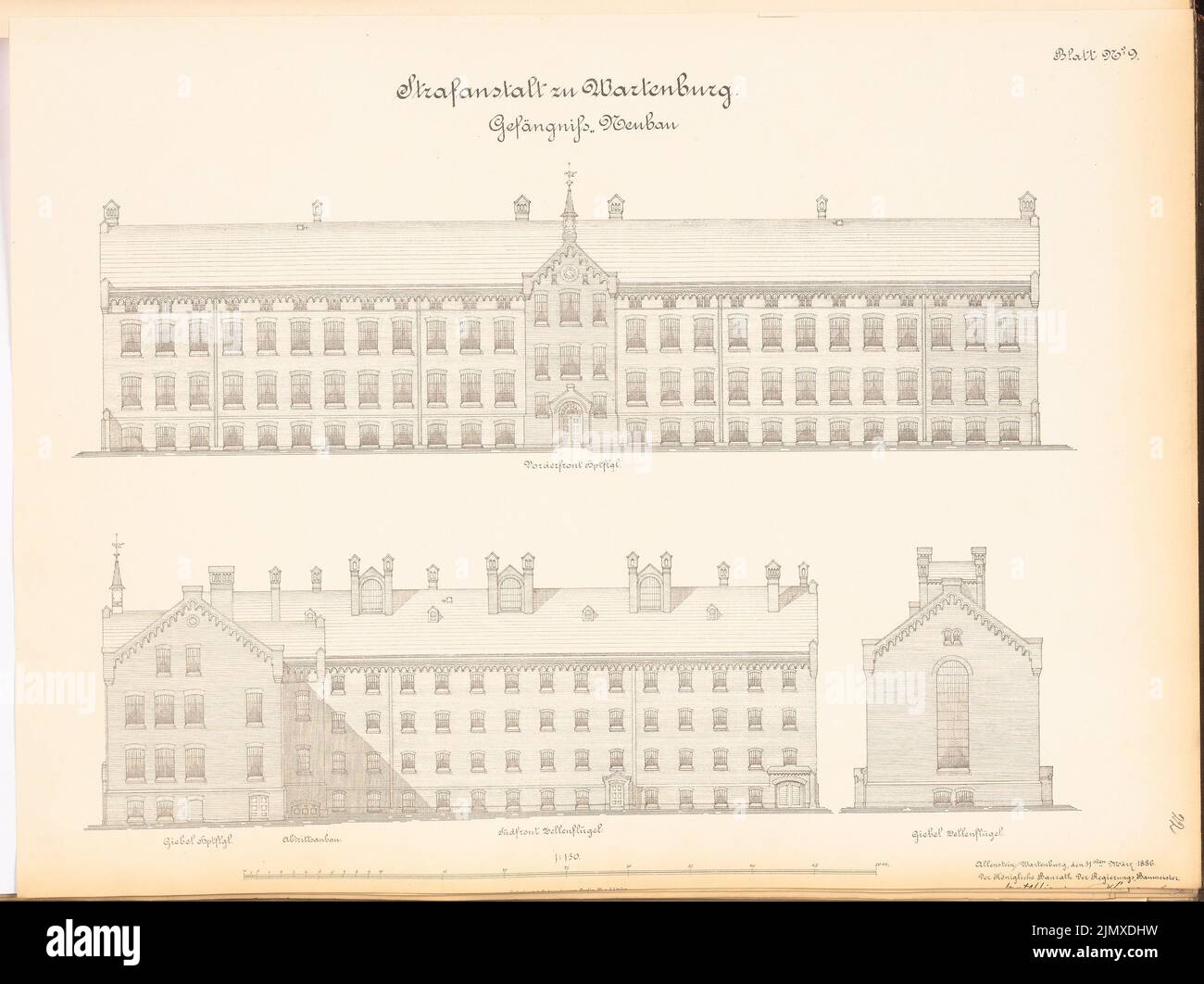 Unknown architect, prison in Wartenburg (approx. 1886/1887): Plan content N.N. detected. Lithograph on paper, 48.8 x 65.3 cm (including scan edges) N.N. : Strafanstalt, Wartenburg Stock Photo