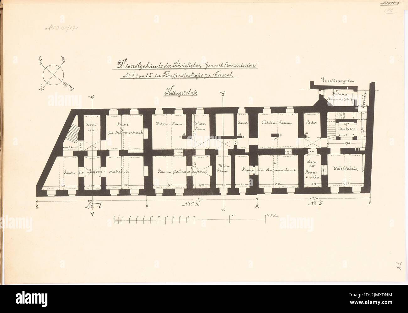 Unknown architect, Service building of the General Commission, Kassel (approx. 1886/1887): Plan content N.N. detected. Lithograph on paper, 39.6 x 56.8 cm (including scan edges) N.N. : Dienstgebäude der General-Kommission, Kassel Stock Photo